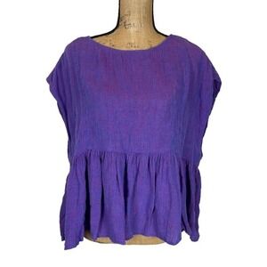 Holding Horses Anthropologie Tyra Linen Peplum Top Boxy Fit Purple Size Small